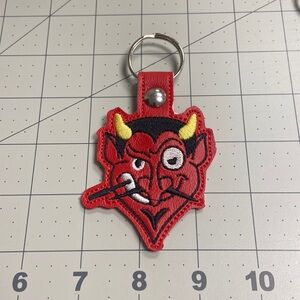 Handmade Embroidered Vinyl Red Devil Key Fob